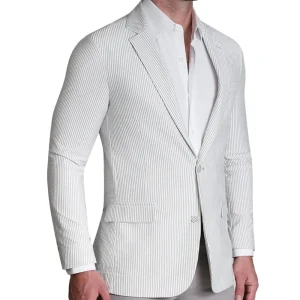 State and Liberty Athletic Fit Stretch Blazer - Grey Seersucker | Casual Blazers | Blazers