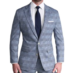 State and Liberty Athletic Fit Stretch Blazer - Knit Light Blue, Navy and White Plaid | Casual Blazers | Blazers