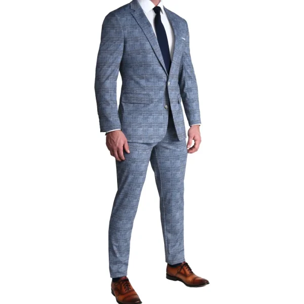 State and Liberty Athletic Fit Stretch Blazer - Knit Light Blue, Navy and White Plaid | Casual Blazers | Blazers