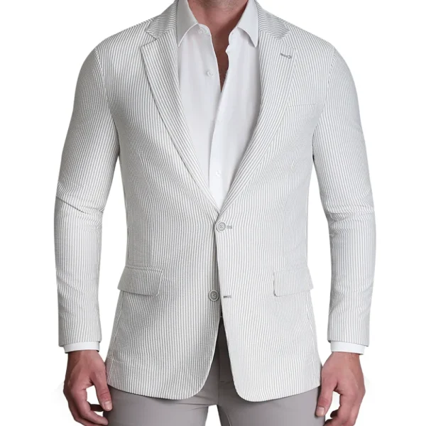 State and Liberty Athletic Fit Stretch Blazer - Grey Seersucker | Casual Blazers | Blazers