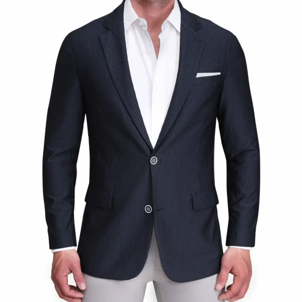 State and Liberty Athletic Fit Stretch Blazer - Navy Seersucker | Casual Blazers | Blazers
