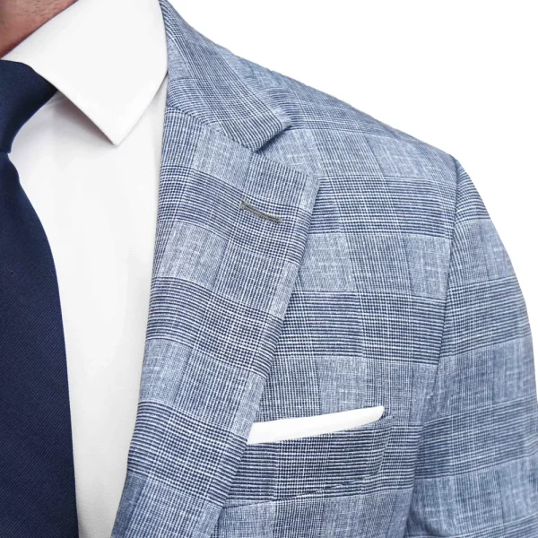 State and Liberty Athletic Fit Stretch Blazer - Knit Light Blue, Navy and White Plaid | Casual Blazers | Blazers