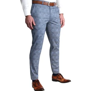 State and Liberty Athletic Fit Stretch Suit Pants - Knit Light Blue, Navy and White Plaid | Suit Pants | Dress Pants
