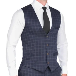 State and Liberty Athletic Fit Stretch Suit Vest - Blue Plaid | Vests