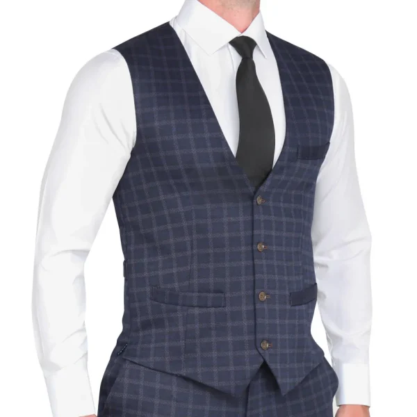 State and Liberty Athletic Fit Stretch Suit Vest - Blue Plaid | Vests
