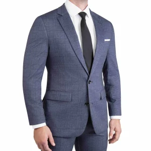 State and Liberty Athletic Fit Stretch Suit - Storm Blue & Navy Plaid | Suits