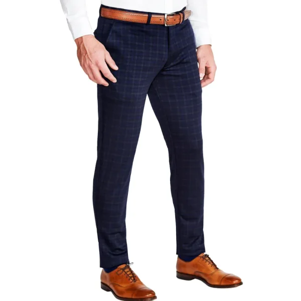 State and Liberty Athletic Fit Stretch Suit Pants - Blue Plaid | Tech Chinos | Suit Pants