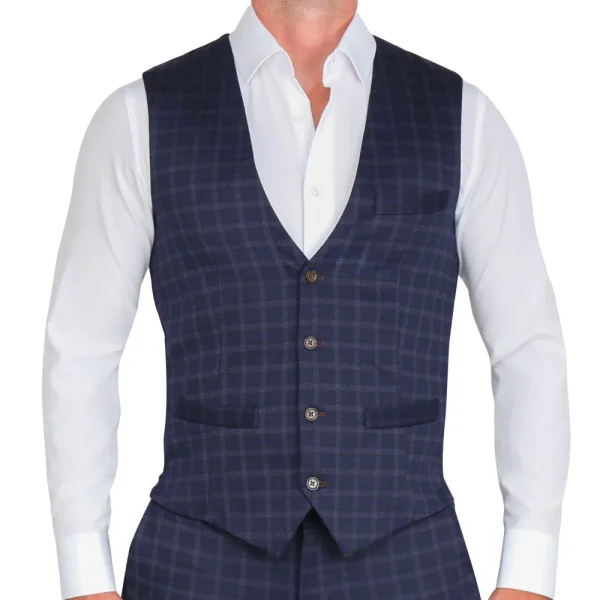 State and Liberty Athletic Fit Stretch Suit Vest - Blue Plaid | Vests