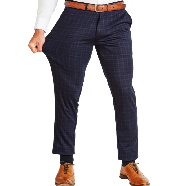 State and Liberty Athletic Fit Stretch Suit Pants - Blue Plaid | Tech Chinos | Suit Pants
