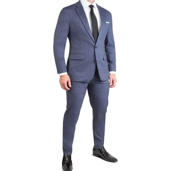 State and Liberty Athletic Fit Stretch Suit - Storm Blue & Navy Plaid | Suits