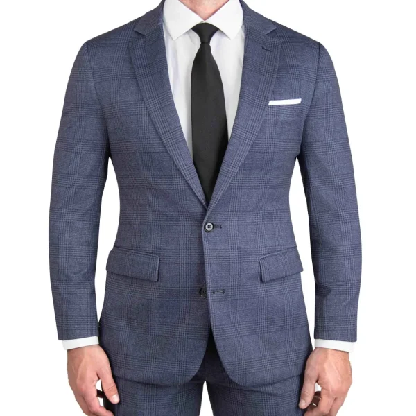 State and Liberty Athletic Fit Stretch Suit - Storm Blue & Navy Plaid | Suits