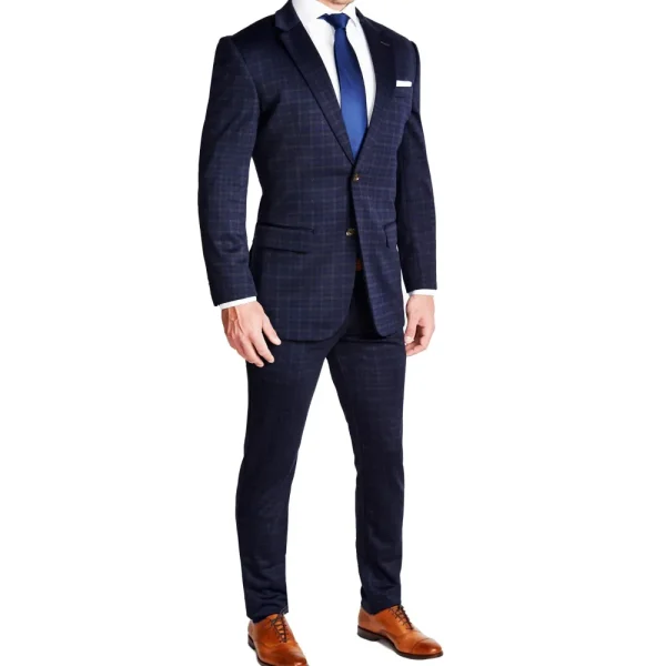 State and Liberty Athletic Fit Stretch Suit Pants - Blue Plaid | Tech Chinos | Suit Pants
