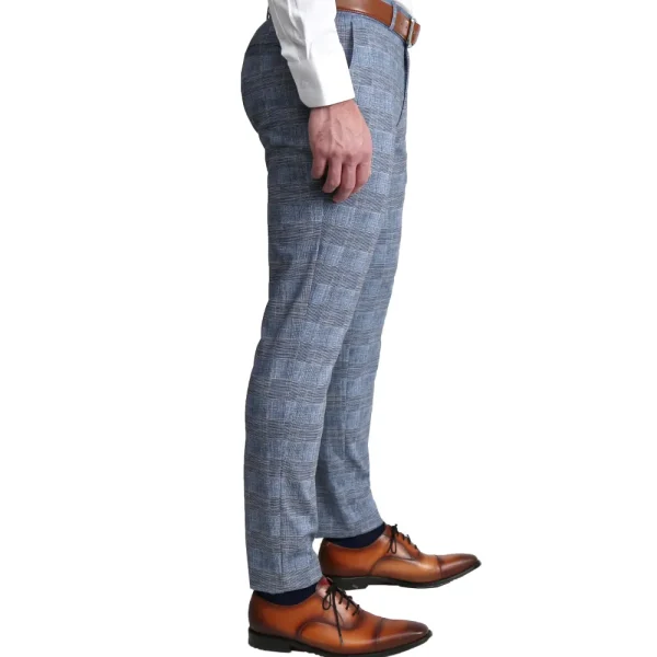 State and Liberty Athletic Fit Stretch Suit Pants - Knit Light Blue, Navy and White Plaid | Suit Pants | Dress Pants