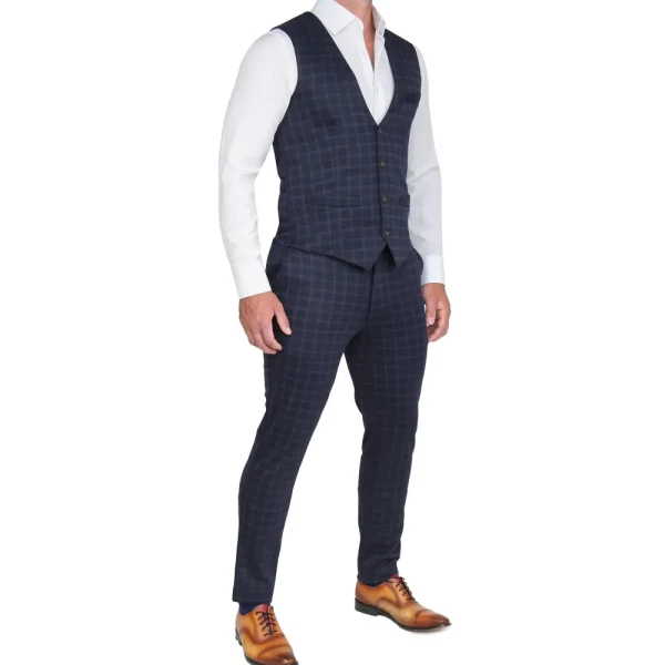State and Liberty Athletic Fit Stretch Suit Vest - Blue Plaid | Vests