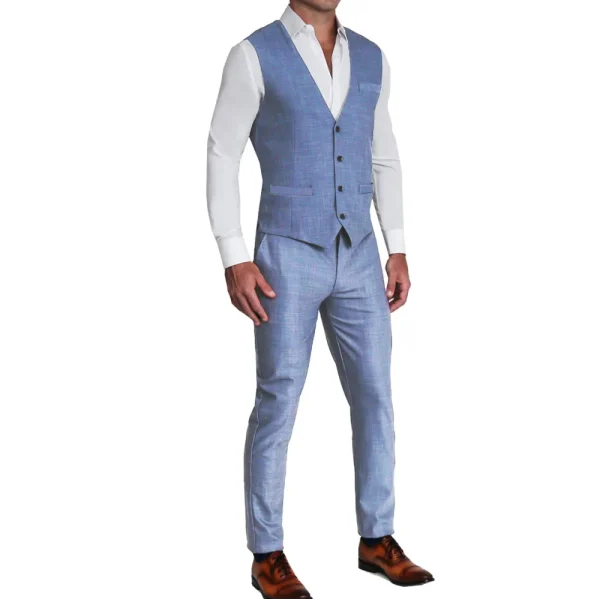 State and Liberty Athletic Fit Stretch Suit Vest - Heathered Light Blue | Vests