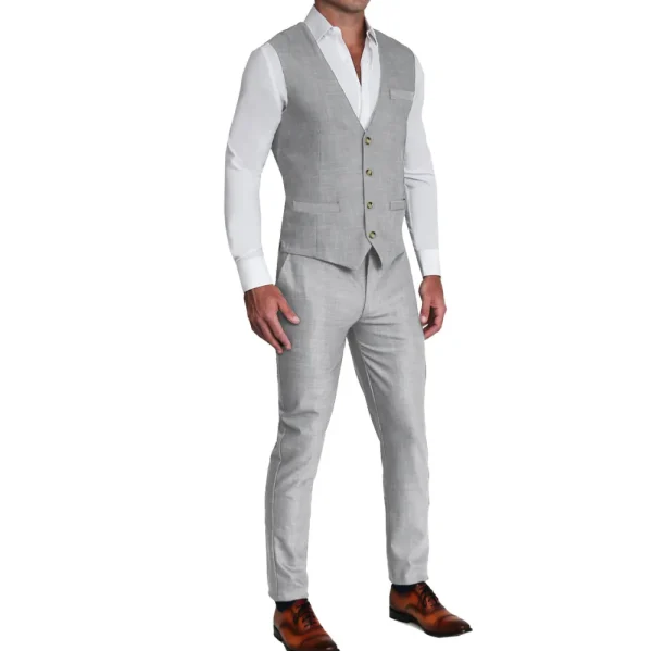 State and Liberty Athletic Fit Stretch Suit Vest - Lightweight Heathered Light Grey | Vests