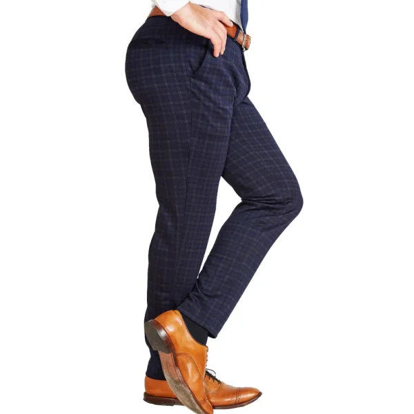 State and Liberty Athletic Fit Stretch Suit Pants - Blue Plaid | Tech Chinos | Suit Pants