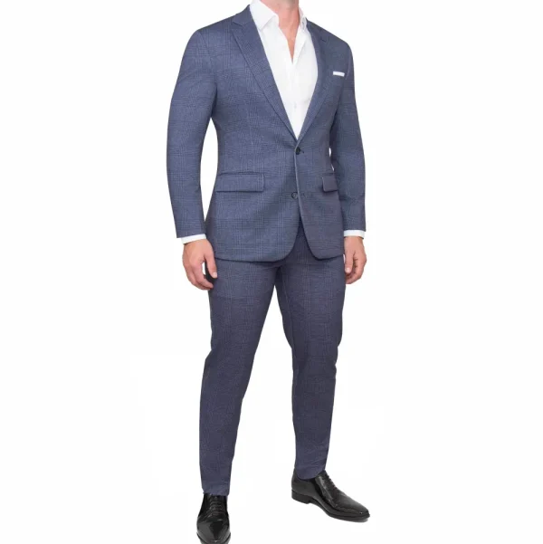 State and Liberty Athletic Fit Stretch Suit Pants - Storm Blue & Navy Plaid | Tech Chinos | Suit Pants