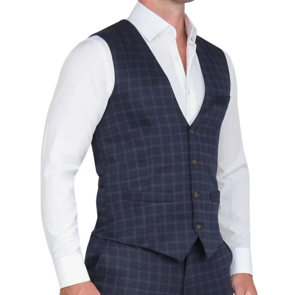 State and Liberty Athletic Fit Stretch Suit Vest - Blue Plaid | Vests