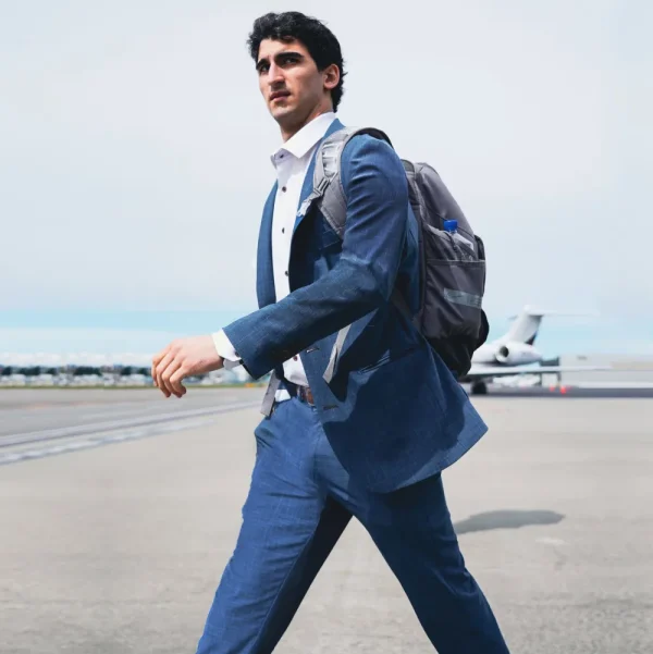 State and Liberty Athletic Fit Stretch Suit Pants - Heathered Blue | Tech Chinos | Suit Pants