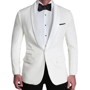State and Liberty Athletic Fit Stretch Tuxedo Jacket - White with White Shawl Lapel | Tuxedos | Blazers