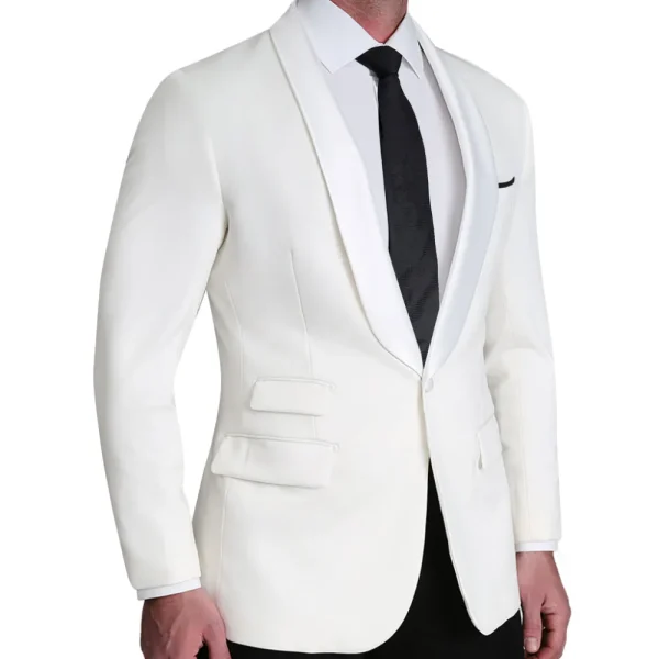 State and Liberty Athletic Fit Stretch Tuxedo Jacket - White with White Shawl Lapel | Tuxedos | Blazers
