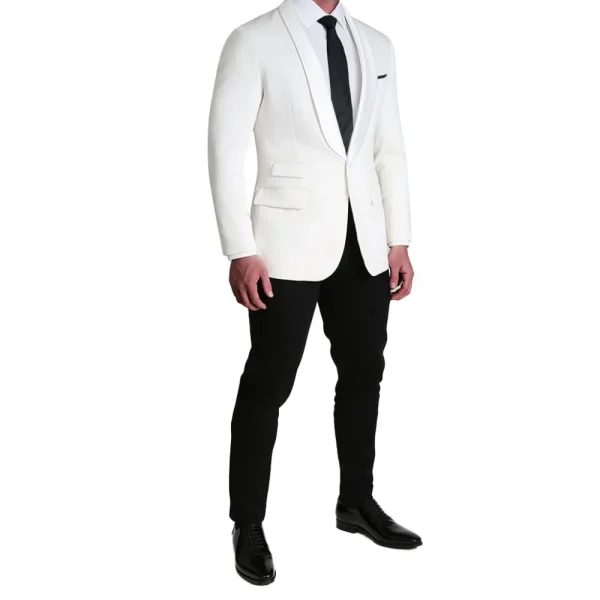 State and Liberty Athletic Fit Stretch Tuxedo Jacket - White with White Shawl Lapel | Tuxedos | Blazers