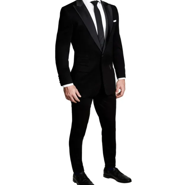 State and Liberty Athletic Fit Stretch Tuxedo - Black with Peak Lapel | Suits | Tuxedos