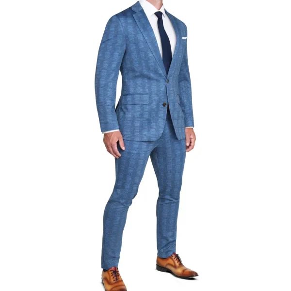 State and Liberty Brushed Tech Suit Pant - Electric Blue Plaid | Tech Chinos | Suit Pants