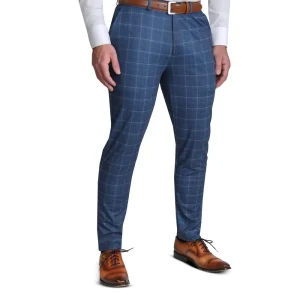 State and Liberty Brushed Tech Suit Pant - Heathered Blue With White Windowpane | Tech Chinos | Suit Pants