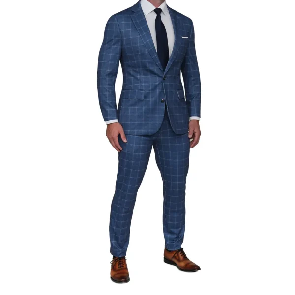 State and Liberty Brushed Tech Suit Pant - Heathered Blue With White Windowpane | Tech Chinos | Suit Pants