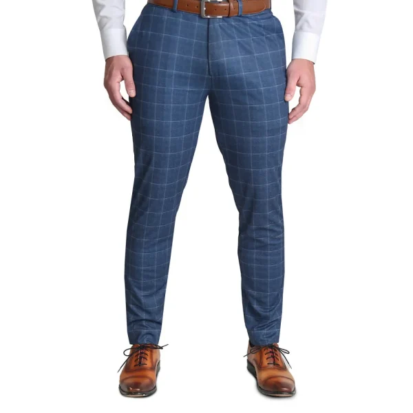 State and Liberty Brushed Tech Suit Pant - Heathered Blue With White Windowpane | Tech Chinos | Suit Pants