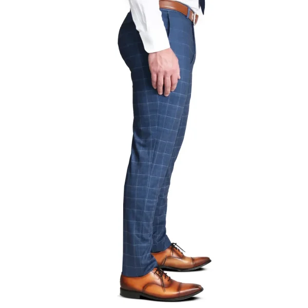 State and Liberty Brushed Tech Suit Pant - Heathered Blue With White Windowpane | Tech Chinos | Suit Pants