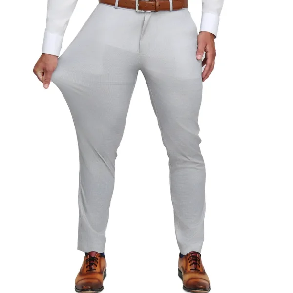 State and Liberty Brushed Tech Suit Pant - Light Grey Microcheck | Tech Chinos | Suit Pants