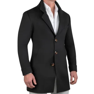 State and Liberty 3 Button Overcoat - Black Herringbone | Coats & Jackets