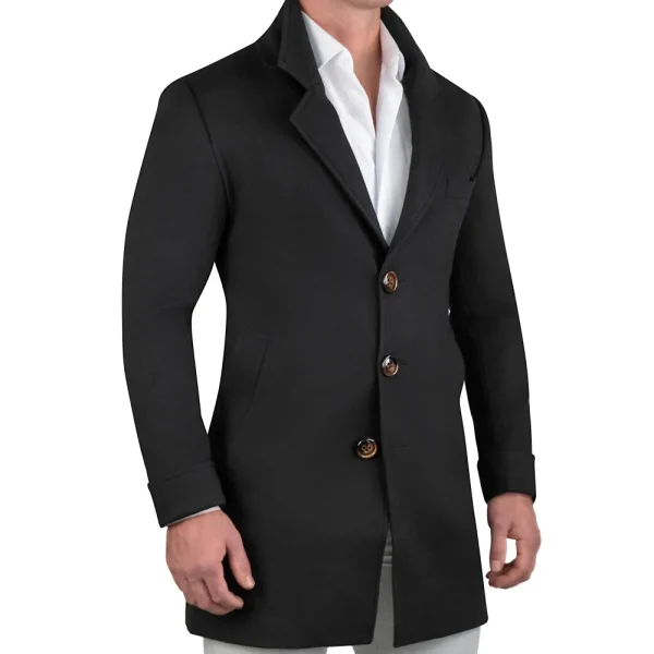 State and Liberty 3 Button Overcoat - Black Herringbone | Coats & Jackets