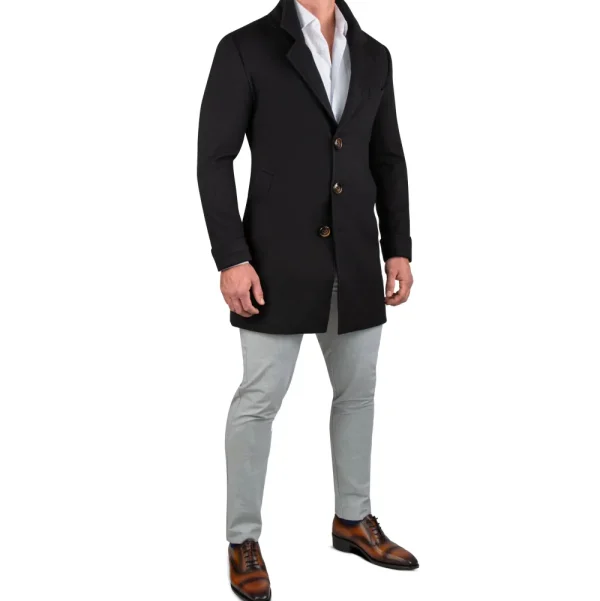 State and Liberty 3 Button Overcoat - Black Herringbone | Coats & Jackets
