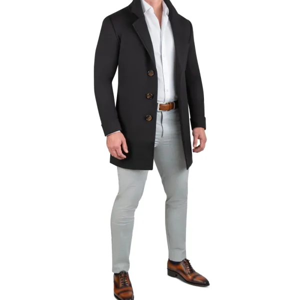 State and Liberty 3 Button Overcoat - Black Herringbone | Coats & Jackets
