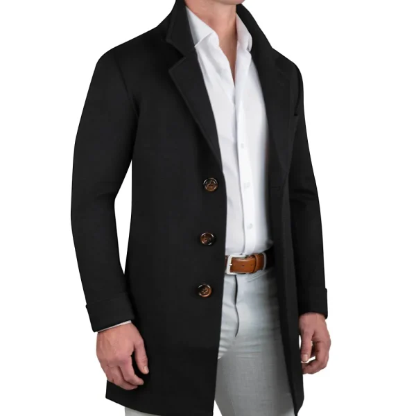 State and Liberty 3 Button Overcoat - Black Herringbone | Coats & Jackets