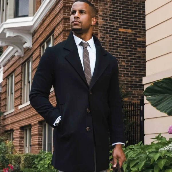 State and Liberty 3 Button Overcoat - Black Herringbone | Coats & Jackets