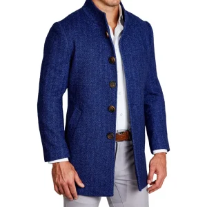 State and Liberty Cobalt Herringbone Open Button Overcoat | Coats & Jackets