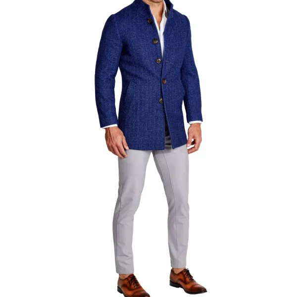 State and Liberty Cobalt Herringbone Open Button Overcoat | Coats & Jackets