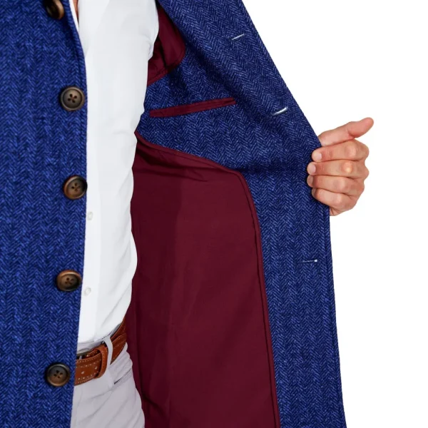 State and Liberty Cobalt Herringbone Open Button Overcoat | Coats & Jackets