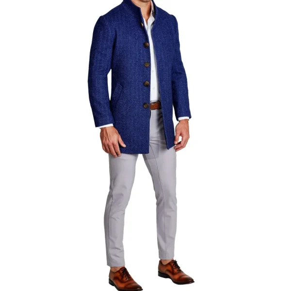 State and Liberty Cobalt Herringbone Open Button Overcoat | Coats & Jackets