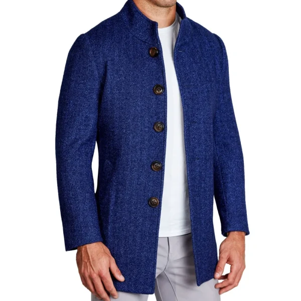 State and Liberty Cobalt Herringbone Open Button Overcoat | Coats & Jackets