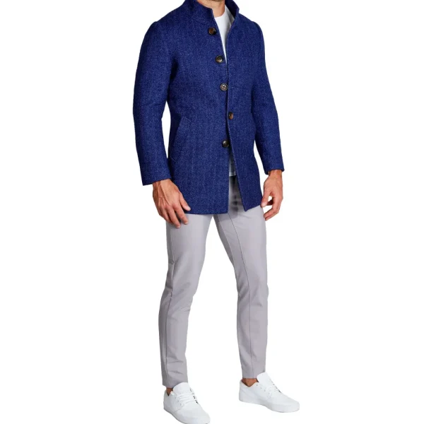 State and Liberty Cobalt Herringbone Open Button Overcoat | Coats & Jackets