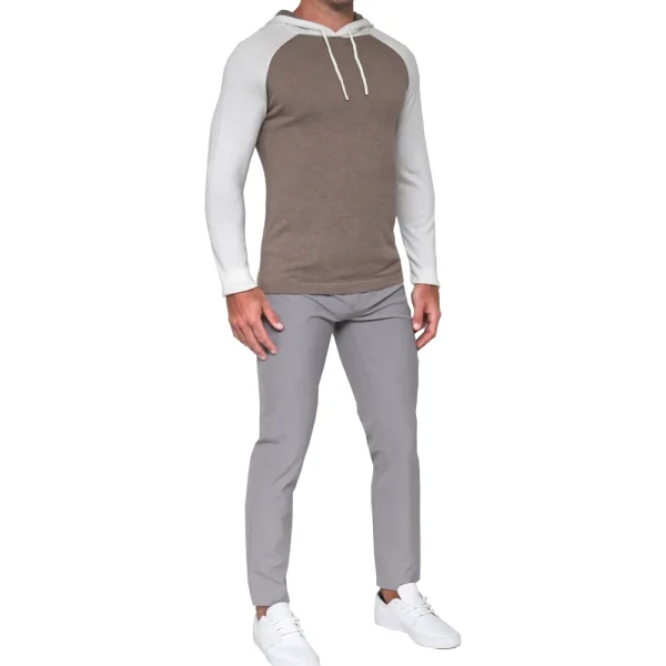 State and Liberty Knit Cotton-Silk Blend Hoodie - White & Brown | Quarter Zips & Hoodies