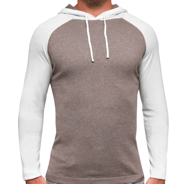 State and Liberty Knit Cotton-Silk Blend Hoodie - White & Brown | Quarter Zips & Hoodies