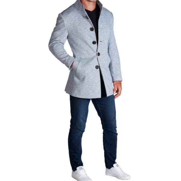 State and Liberty Light Blue Herringbone Overcoat | Coats & Jackets
