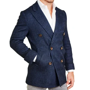 State and Liberty Navy Plaid Double-Breasted Overcoat | Coats & Jackets